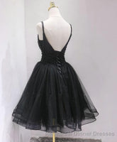 Black Tulle Beads Short Semi Formal Prom Dress, Black Homecoming Dress